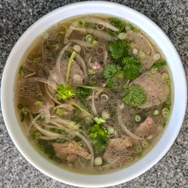 A bowl of Vietnamese beef noodle soup