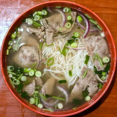 A bowl of Vietnamese beef noodle soup