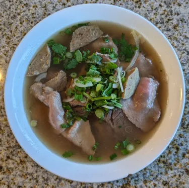 A bowl of Vietnamese beef noodle soup