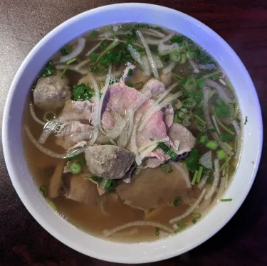 A bowl of Vietnamese beef noodle soup