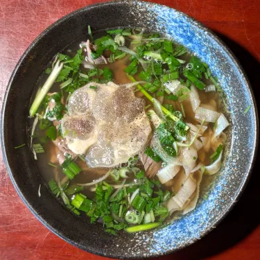 A bowl of Vietnamese beef noodle soup