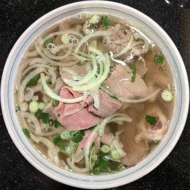 A bowl of Vietnamese beef noodle soup