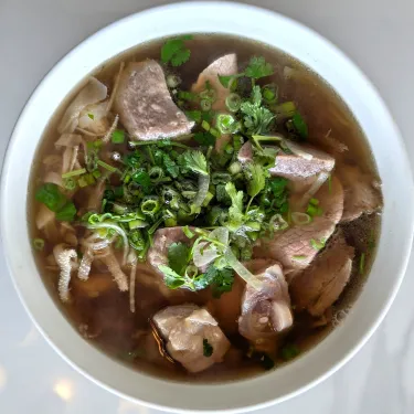 A bowl of Vietnamese beef noodle soup