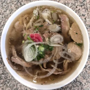 A bowl of Vietnamese beef noodle soup