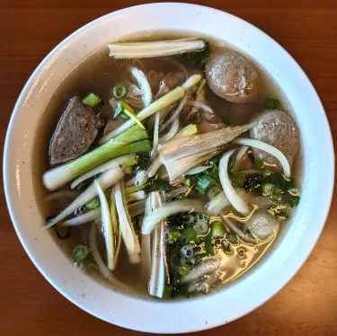 A bowl of Vietnamese beef noodle soup