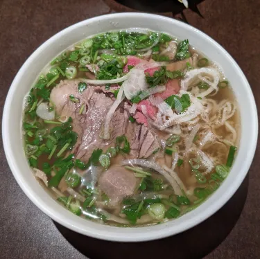 A bowl of Vietnamese beef noodle soup