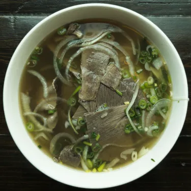 A bowl of Vietnamese beef noodle soup