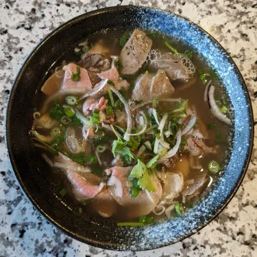 A bowl of Vietnamese beef noodle soup