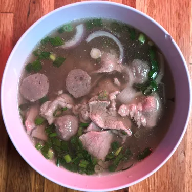 A bowl of Vietnamese beef noodle soup