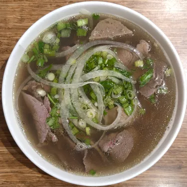 A bowl of Vietnamese beef noodle soup