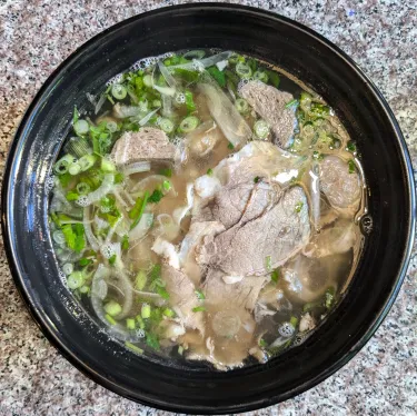 A bowl of Vietnamese beef noodle soup