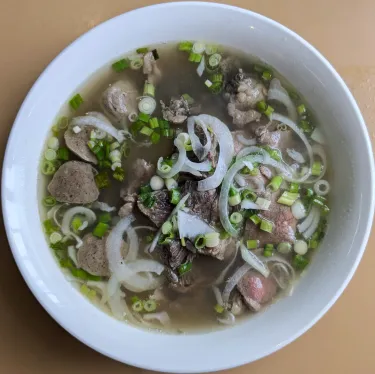 A bowl of Vietnamese beef noodle soup