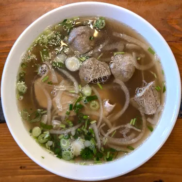 A bowl of Vietnamese beef noodle soup