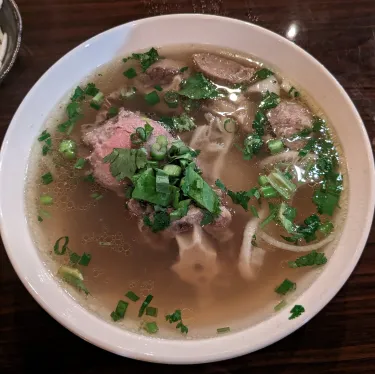 A bowl of Vietnamese beef noodle soup