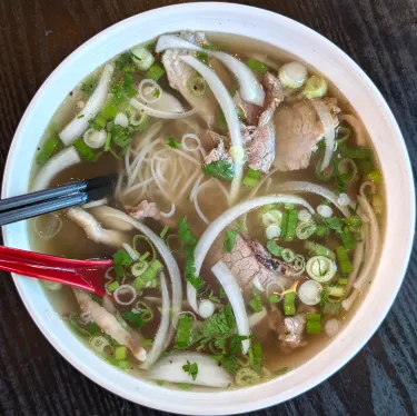 A bowl of Vietnamese beef noodle soup